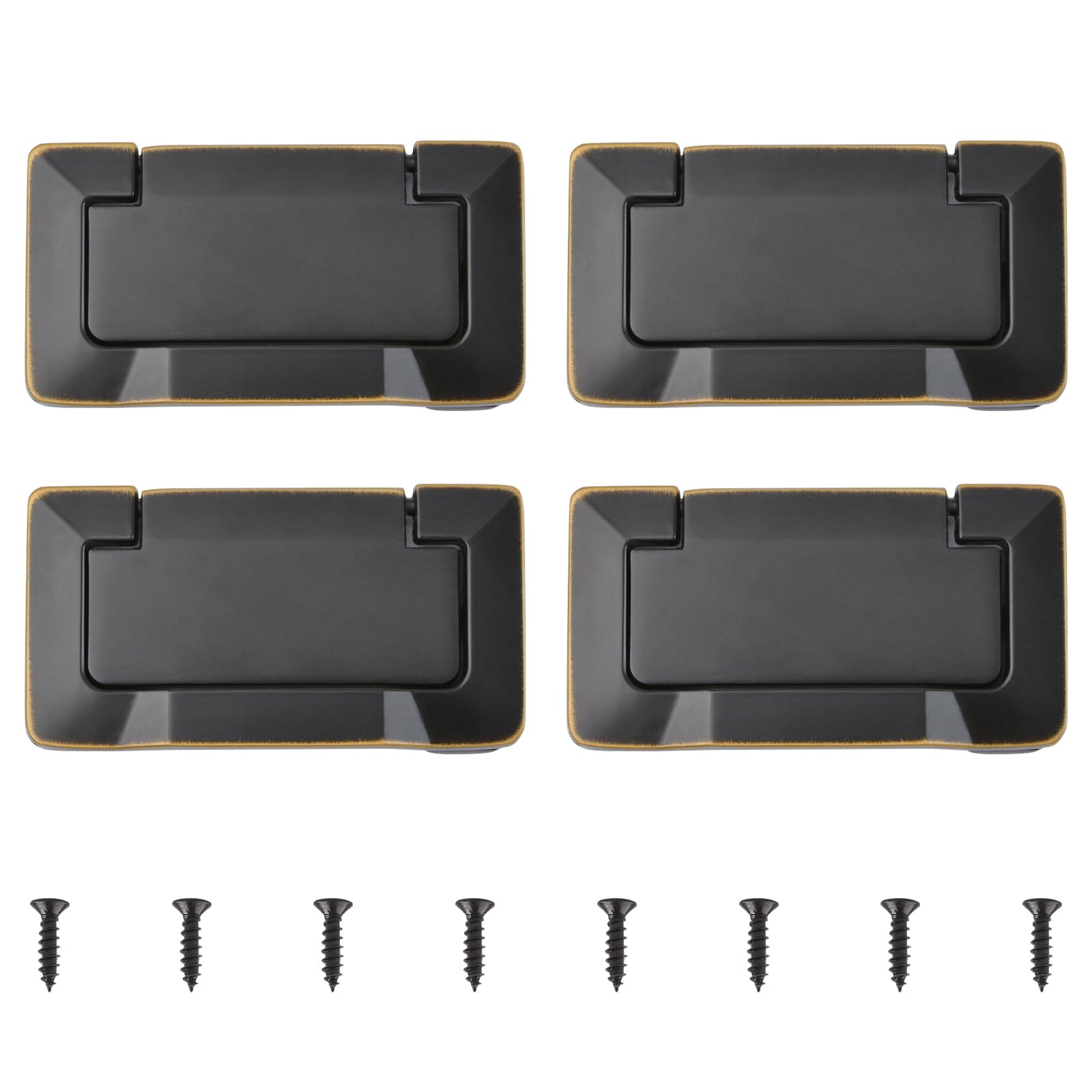 MOROBOR Pocket Doors Drawer Handle, 4pcs Zinc Alloy Flush Pull Knobs Black Brass Hidden Concealed Furniture Handle with Screws for Cabinets Closets Drawers — image 1