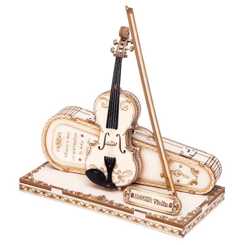 Photo 1 of ROKR Wooden 3D Puzzles for Adults Violin, Musical Instrument Model Kit 3D Puzzles for Teens and Kids to Build, Desk Decor/DIY Hobbies/Gifts for Family and Friends (Violin)