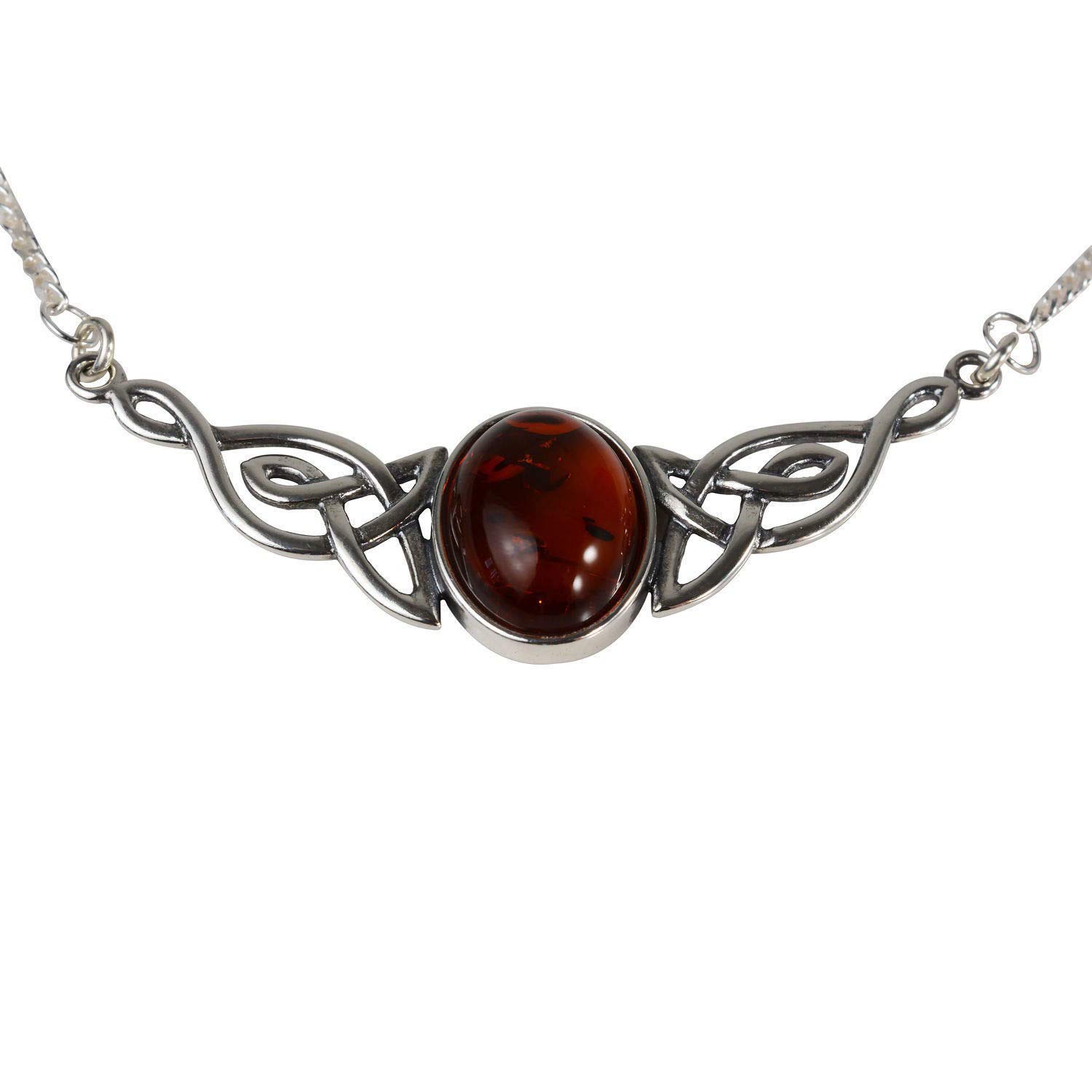 HolidayGiftShops Sterling Silver and Baltic Honey Amber Celtic Knots Necklace