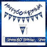 Yontree 60th Birthday Decorations Navy Blue Silver Banner Sash Confetti Balloons view 3