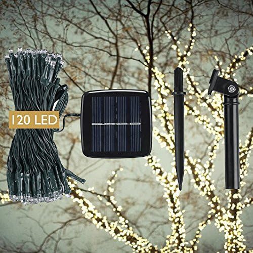DeVida Solar String Lights Warm White 120 Mini LED Strands for Outdoor Christmas Tree, Wedding ~ Waterproof Adjustable Auto Sensor with Accessories by DeVida