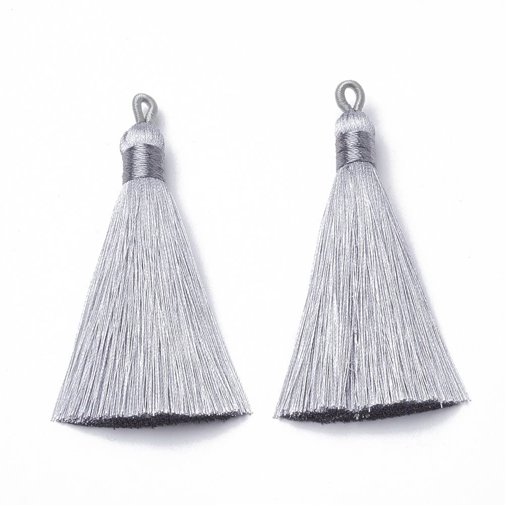 20pcs Silver Silky Soft 8cm-9cm Tassels with Hanging Loops for Bookmarks Jewellery Keychains Pendant Decoration Crafts
