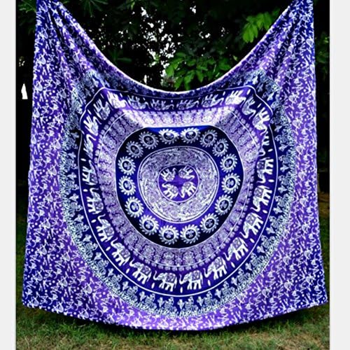 Psychedelic wall hanging elephant tapestry and mandala elephant tapestry hippie tapestry, yoga mat picnic mat, tablecloth, shawl, curtains, decoration(80" x 60") (Purple)