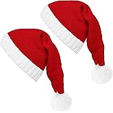 DIYDEC 2PACK Santa Hat, Red Christmas Knitted Santa Claus Hat for Adults Kid Warm Xmas Holiday Beanie Hats for Christmas