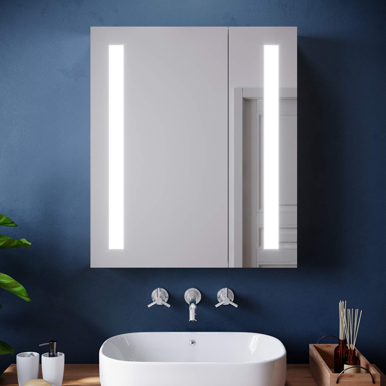 Elegant Illuminated Bathroom Mirror Cabinet With Lights And Shaver Socket Wall Mounted Led Bathroom Mirror With Shelf 600mm Amazon Co Uk Kitchen Home