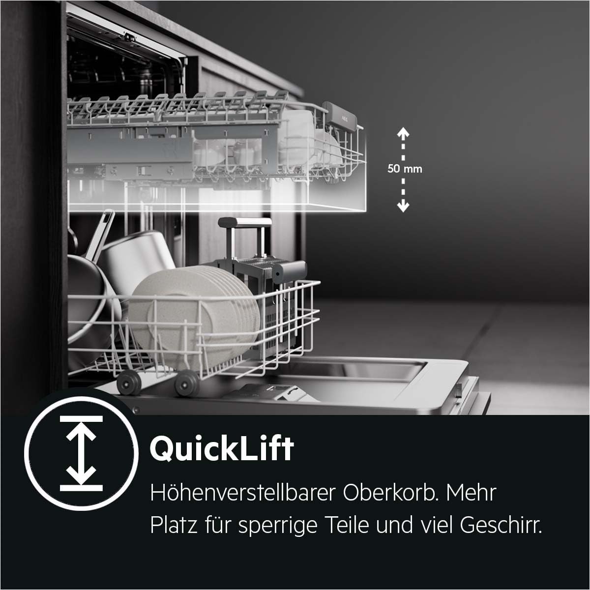 AEG Vollintegrierter Geschirrspüler 60 cm, Spülmaschine Serie 5000: AirDry Kein Nachtrocknen, Energieklasse C, Besteckschublade, personalisierte Zeit-Steuerung, 44 dB, Wasserstopp, 14 MG, FSK64907Z 9
