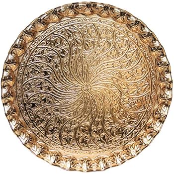 Turkish Ottoman Coffee Tea Beverage Serving Wavy Zamac Tray (Gold)