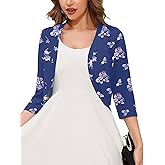 Moodclo Women's 3/4 Sleeve Open Front Cardigan V-Neck Knit Cropped Bolero Shrug Sweater for Women