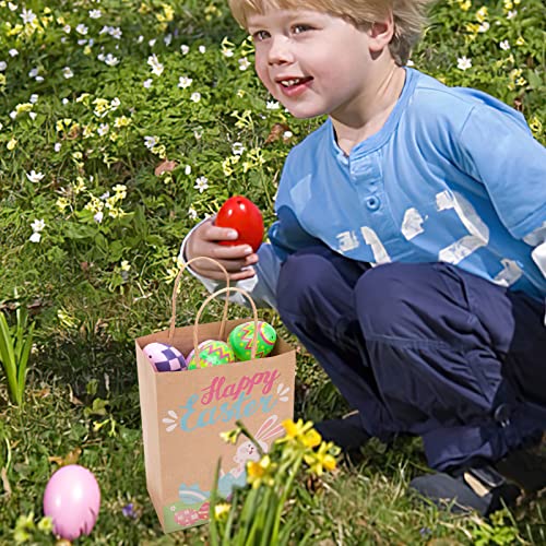TOXOY Easter Gift Bags with Handles, 18PCS Easter Kraft Paper Bags Goodie Treat Bags for Kids Easter Party Favors Candies Cookies Toys