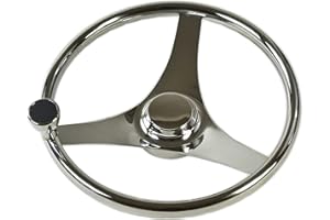 MARINE CITY 304 Grade Stainless Steel 3 Spoke Steering Wheel with Knob 13-1/2 Inches for Marines – Boats – Yachts – Ships (Pack of 1)