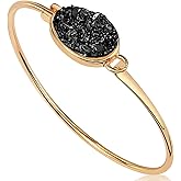 Humble Chic NY Simulated Druzy Cuff Bracelets for Women - Boho Stackable Bangle Bracelet, Plated in Gold, Silver, or Rose Gold Tone with Oval Stone