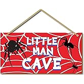Little Man Cave, Spider Room Decor for Boys Wooden Door Sign Baby Boys Bedroom Wall Decorations for Nursery Toddler Nursery Playroom Wall Art