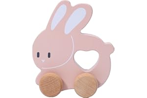 Montessori Mama Wooden Push and Pull Toy Rabbit - Baby Toy Vintage Pull Toys Learning Activity - Easter Gift Safe Ideal for Skill Development
