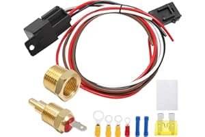DUZFOREI Fan Sensor Switch Electric Cooling Fan Thermostat Kit Electric Fan Wiring Kit Temperature Sensor Switch Electric Fan Relay Kit, 185 on 175 Off, 40 AMP