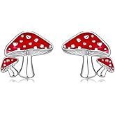 CERSLIMO Sterling Silver Mushroom Themed Stud Earrings Jewelry Christmas Anniversary Birthday Gifts for Women Girls Mushroom Lovers