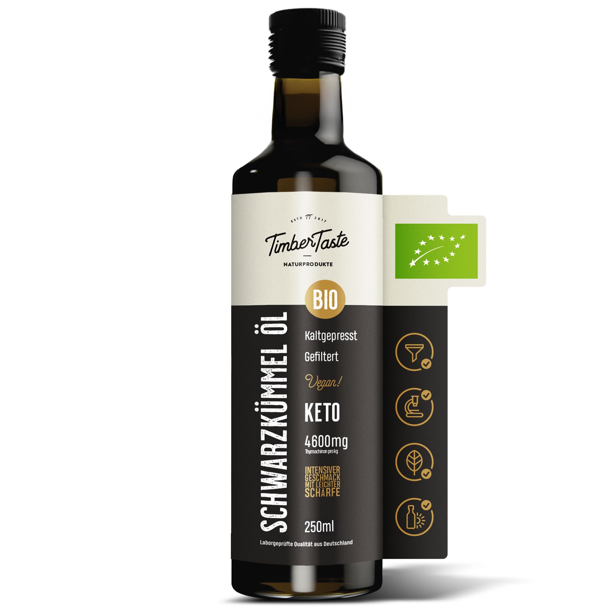 Nigella Schwarzkümmelöl Bio kaltgepresst 250ml – Ägyptisches Schwarzkümmel Öl Black Seed Oil - Schonend gefiltert - Angenehm milder Geschmack - Aus deutscher Ölmanufaktur