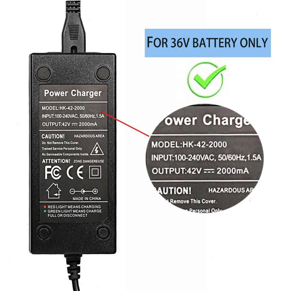 42V 2A Power Adapter Powerfast 3-Prong Connector for 36V Sports Mod,and Pocket Mod 10S Lithium Battery,Charger Replacement for Electric Scooter