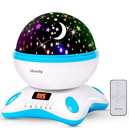 Moredig - LED Sternenhimmel Projektor Lampe, Musik Nachtlicht Sterne Lampe 360° Rotation+12 Beruhigende Musik+8 Romantische l