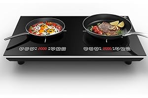 VBGK Double Induction Cooktop, 110V 4000W Electric cooktop,Hot Plate LED Sensor Touch Energy-Saving Portable Induction Cooktop with Child Safety Lock & Timer 2 burner induction cooktop