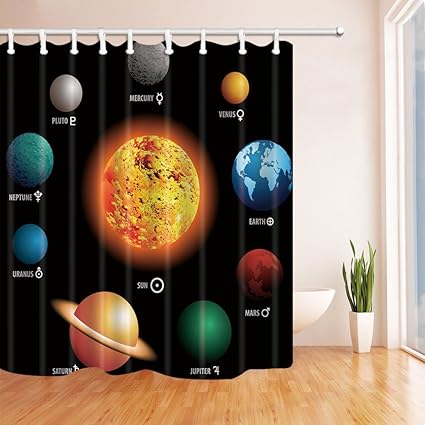 Nymb Solar System Orbit The Sun With Names Of Planets Geography Kids Shower Curtain 69x70 Inches Mildew Resistant Polyester Fabric Bathroom Fantastic