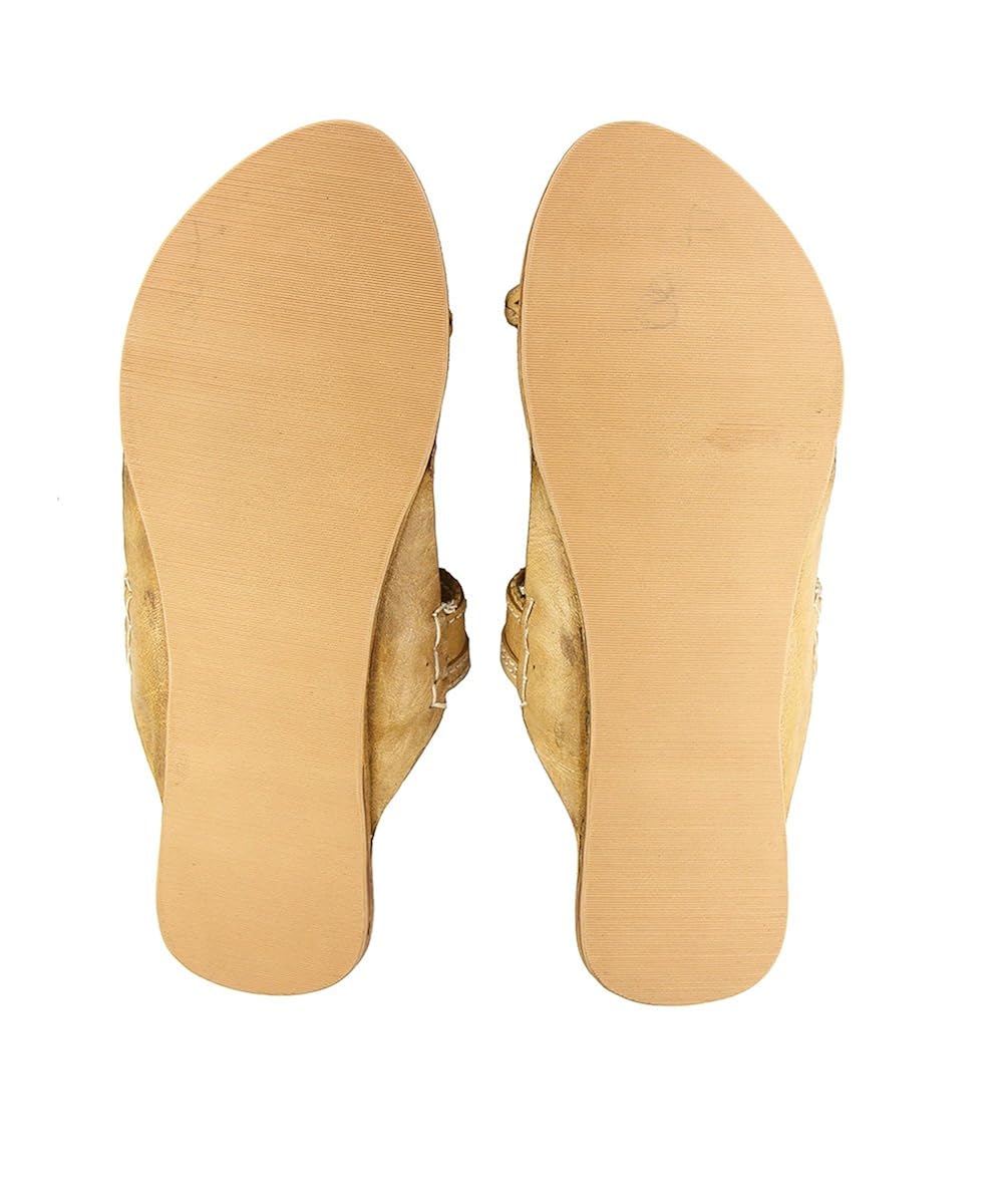 ekolhapuri double eye, dark yellow handmade leather sandal for women