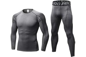 LANBAOSI Mens Workout Compression Set Pants and Long Sleeve Shirts Winter Warm Thermal Baselayer Top & Bottom