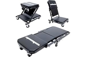 WheelX Mechanic Creeper 36 inches 3-in-1 Mode Z Seat 340lbs Capacity, Foldable Garage Adjustable Rolling Folding with 6pcs Wheels Roller, Lay Down Sit Lean Back, Under Car Auto Repair, Black, Man Gift