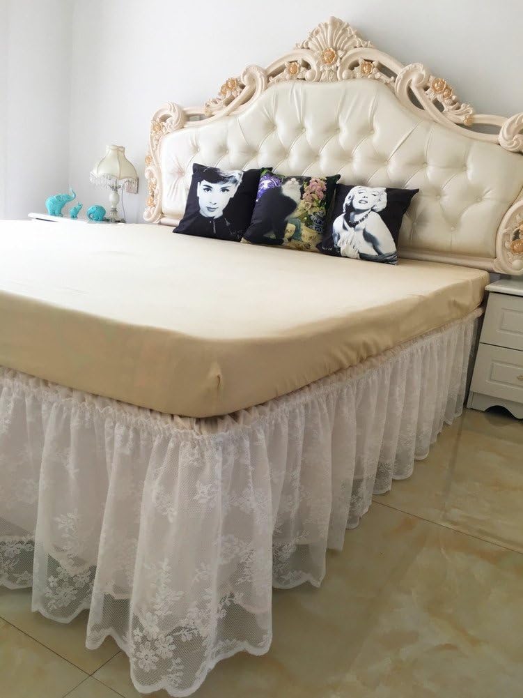 hxxkact Chiffon Lace Bed Skirt,Easy to disassemble Easy to Clean Three Fabric Sides wrap Around Elastic 15inch Drop-B 200x220cm(79x87inch)
