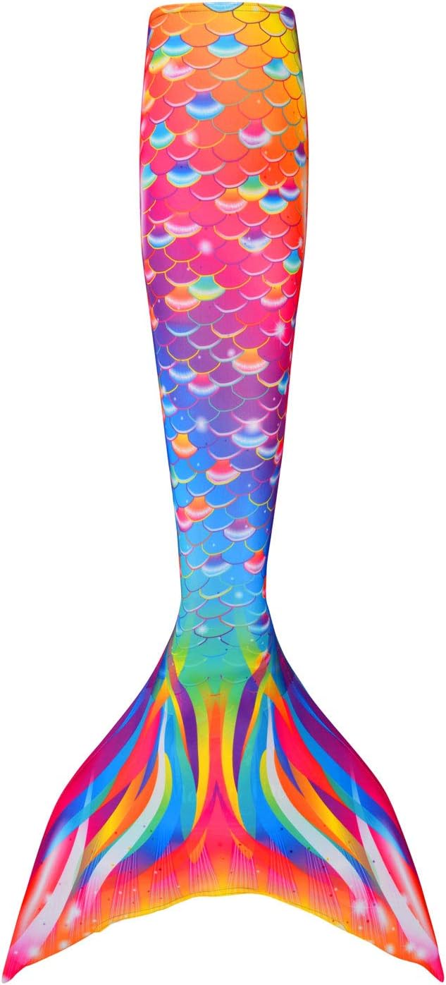 Planet Mermaid Girls Kids 3 Piece Vivid Colour Swimming Rainbow Mermaid Tail, Crop Top & Wear-Resistant Magic Fin Monofin Included. Coral Carnival.