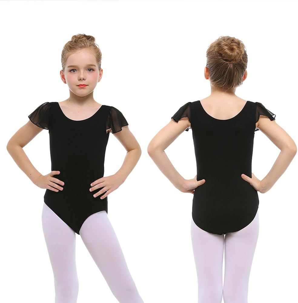 STELLE Girl's Cotton Ruffle Short Sleeve Leotard for Dance, Gymnastics and Ballet: Clothing