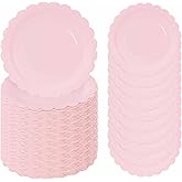 FALIZIFU 50 Pcs Light Pink Scalloped Paper Plates 7 Inch Disposable Pink Scalloped Dinner Plates for Wedding Baby Shower Birthday Party Supplies Disposable Dessert Plate