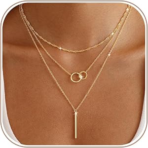 ASCOMY Layered Necklaces for Women Dainty Gold Necklace 14K Gold Plated Layered Cross Necklace Pearl Twist Rope Choker Satell