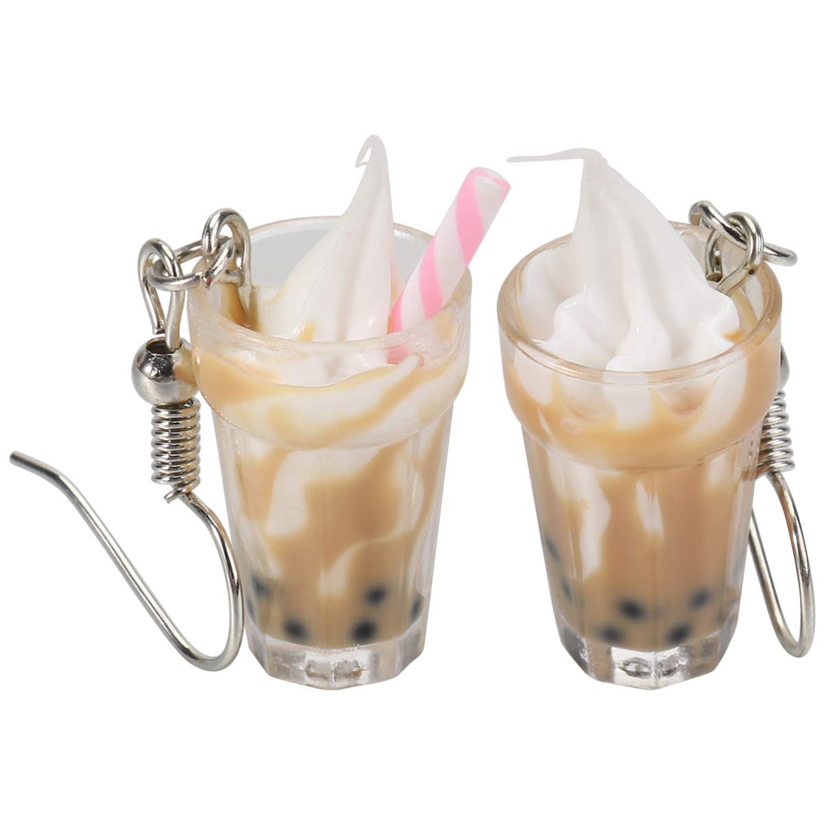 1 Pair Ice Cream Cup Earrings Creative Pearl Milk Tea Cup Dangle Drop Earring Colorful Simulation Glass Bottle Funny Earrings for Girl Jewelry Christmas （Random Style）