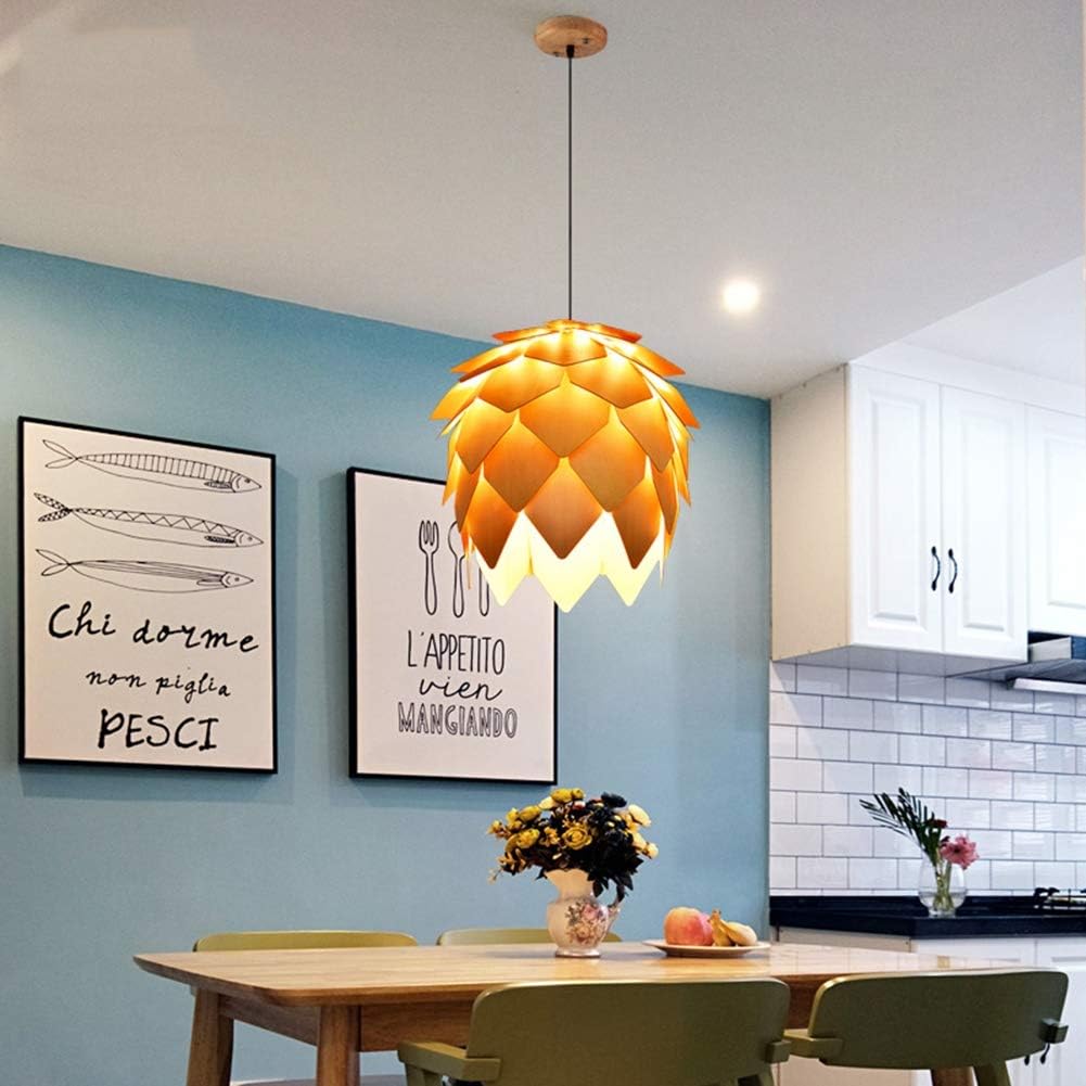 QIAOQ Chandelier Modern Log Pinecone Shape Bedroom Living Rroom Dining Room Aassembled Solid Wood Pendant Lamp (Bulb Not Included),Wood,D25×H28cm