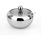 KEMIYIXIAN Stainless Steel Sugar Bowl with Clear Lid and Spoon, Polishing Process, Easy to Clean- 530ml/ 18 Oz