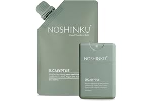 Noshinku Eucalyptus Pocket Hand Sanitizer Refill Kit: Refill Pouch + Sprayer Bundle | Organic Antibacterial Sanitizing Mist with Moisturizing Oils | FDA Registered | 70% Sugarcane Derived Alcohol
