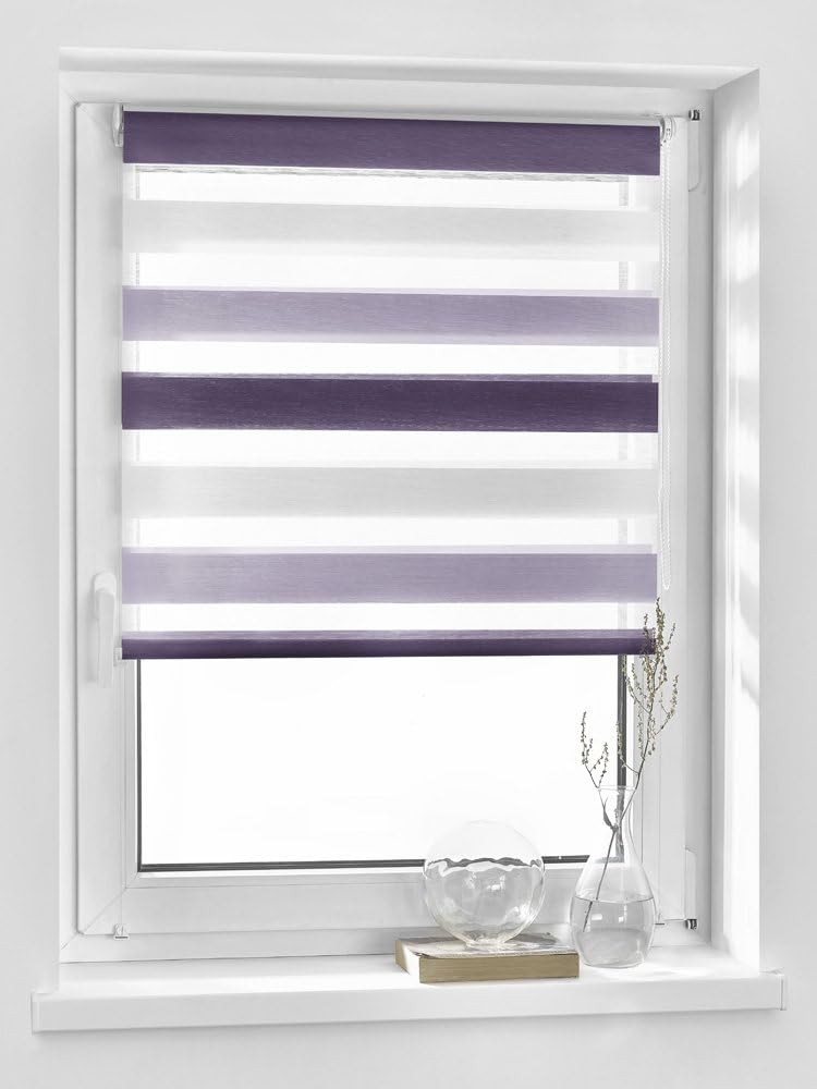 Vidella ZTC-4 45 Double Roller Blind Zebra 3-Colour Window Fitting 45 cm White/Light Purple/Dark Purple