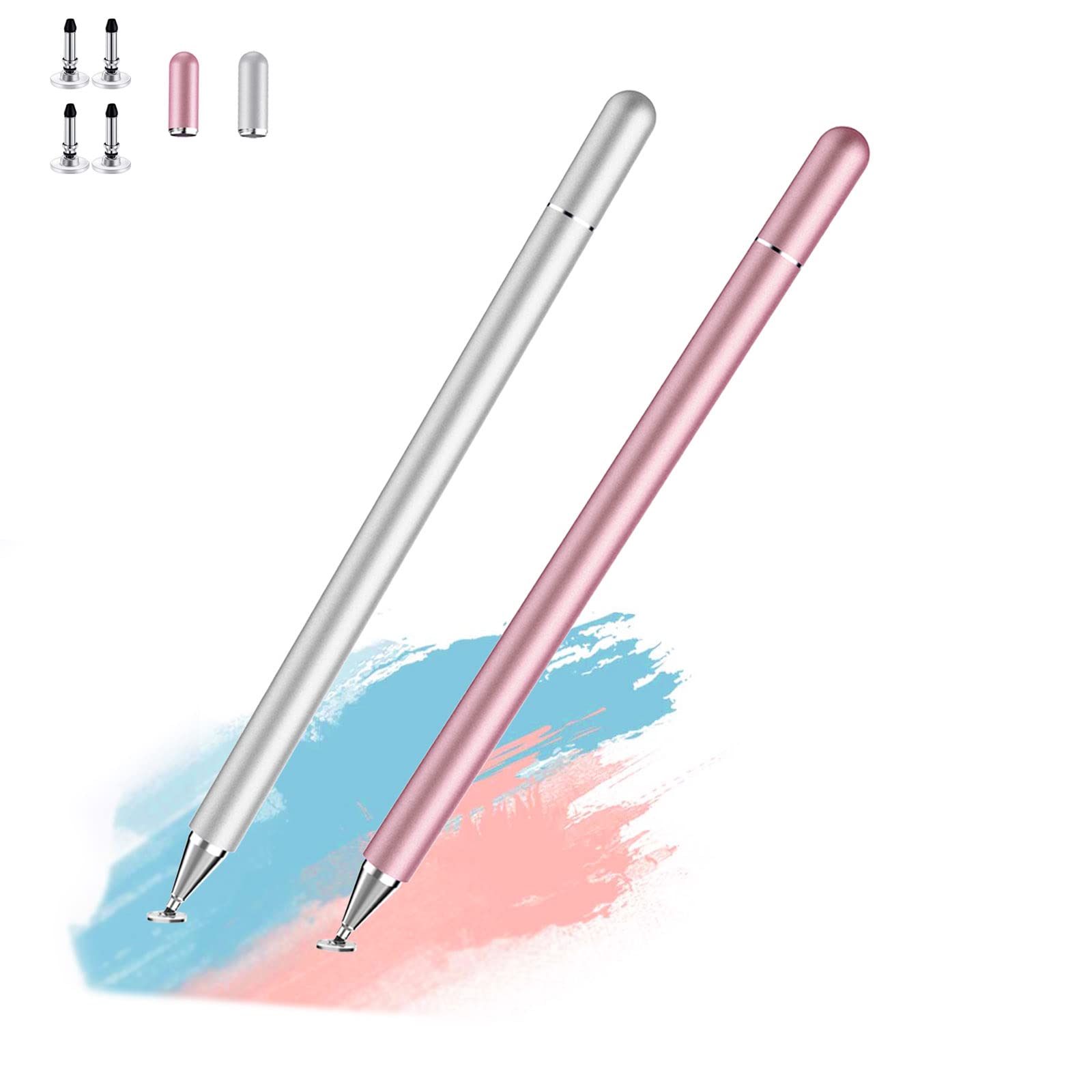 Stylus Pens for Touch Screen(2pcs), Luntak High Sensitivity Pens for iPad,iPad Pencil Compatible with/Apple/iPhone/Pad/Android/Microsoft Tablets and More Capacitive Touch Screens-Pink/Sliver