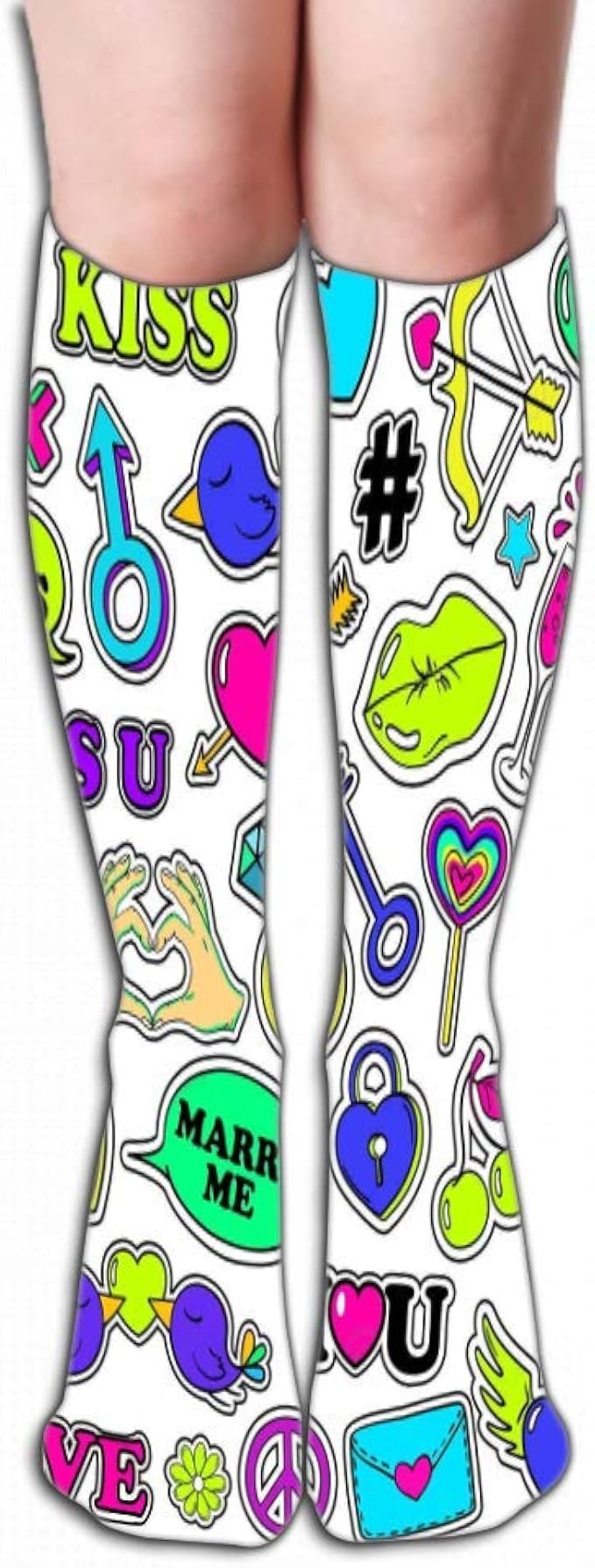 Socken Frauen Luxus Baumwolle Bunte Cool Fun Kniestrumpfe 19 7 50cm Set Liebe Aufkleber 80er Jahre 80er Jahre Pop Comic Stil Spass Ikonen Stifte Patches Cartoon Happy Valentinstag Hochzeit Socken Amazon De Bekleidung