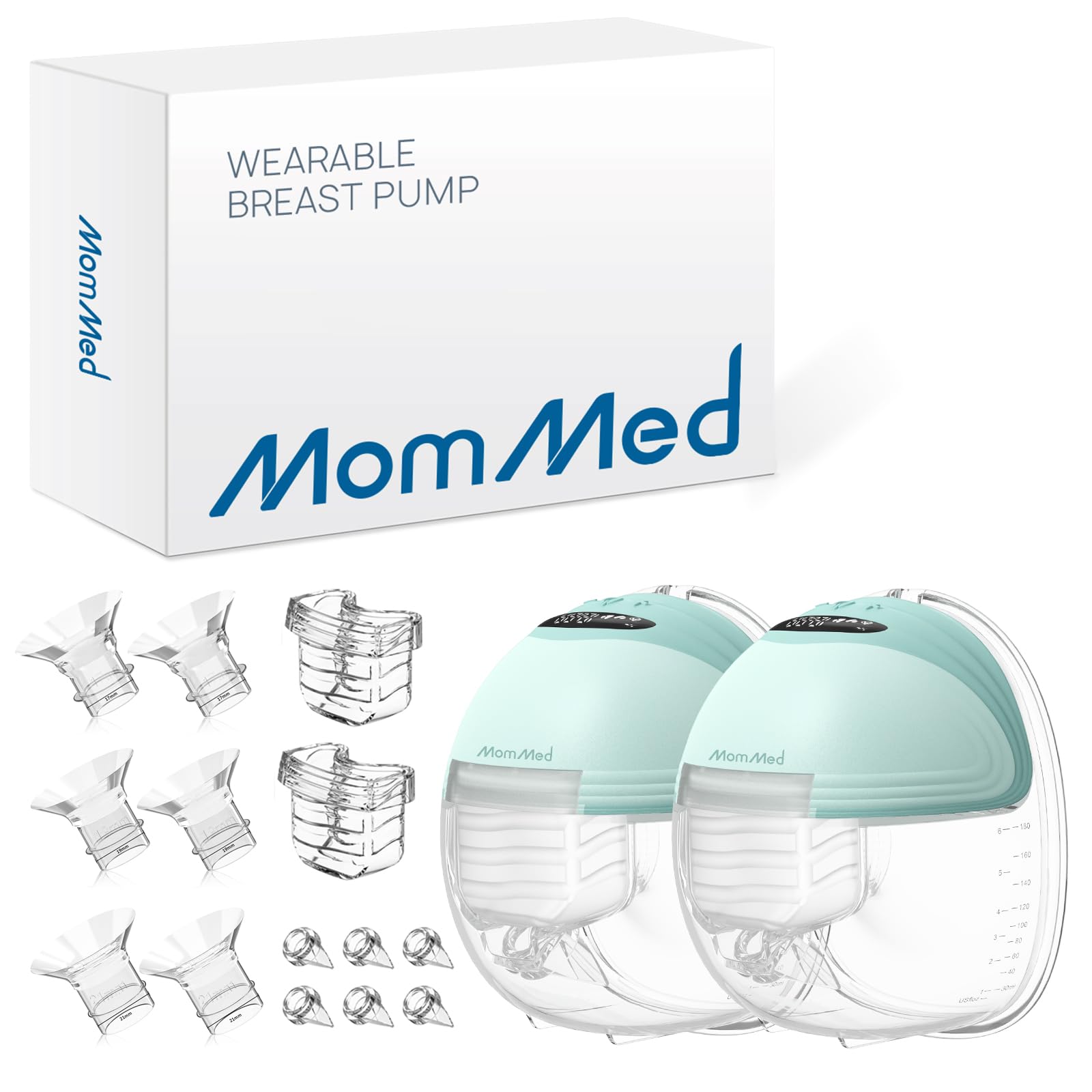 MOMMED Double Breast Pumps, Breast Pumps Hands Free with 3 Mode & 12 Levels, Rechargeable, Leak-Proof Design Electric Breast Pumps, 24 mm Wearable Breast Pumps, Includes 17/19/21 mm Flange Inserts