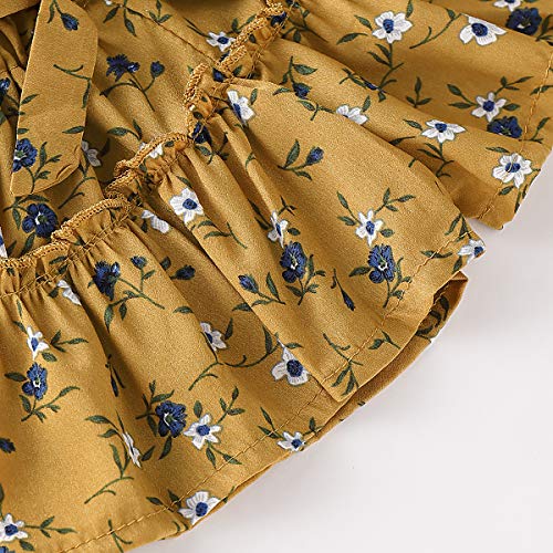 Toddler Baby Girl Yellow Floral Ruffles Off-Shoulder Crop Top + Tutu Shorts Skirts with Bow Belt Clothes Set (Floral Yellow, 18-24 Months)