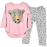 Kidlove Leopard Head Print T-shirt Skinny Legging Pants Girls Clothing Set Outfit Girls Clothes Pajamas, 7-8 Years Old,  Pink