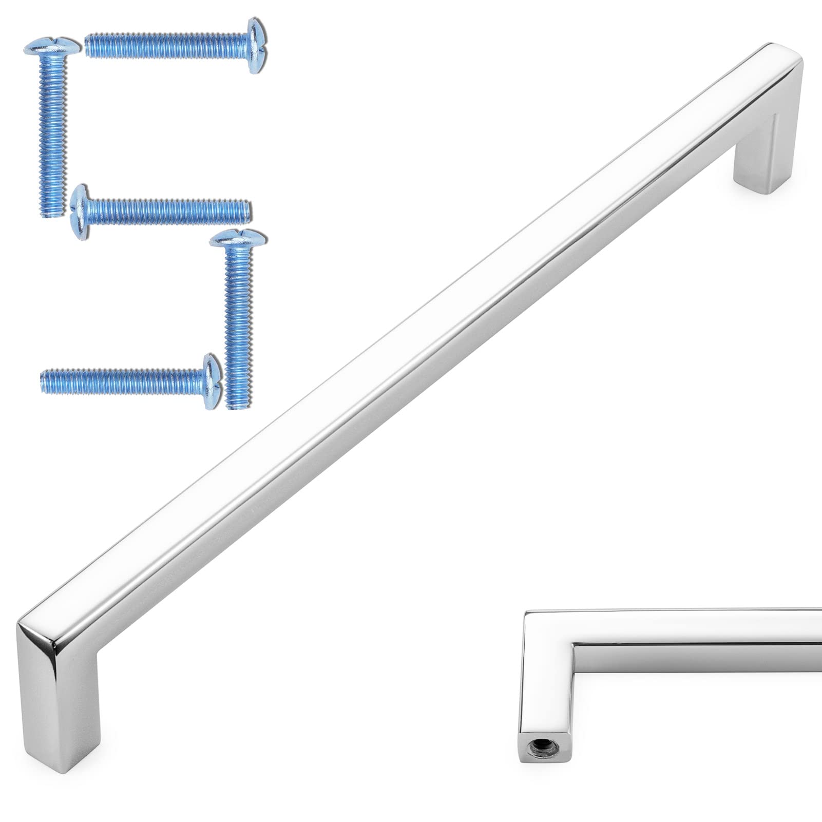 KOOFIZO Solid Square Bar Cabinet Handle - Chrome Furniture Pull, 7.6 Inch/192mm Screwhole Distance, Pack of 5 for Kitchen Cupboard Door, Bedroom Dresser Drawer, Bathroom Wardrobe Hardware Image