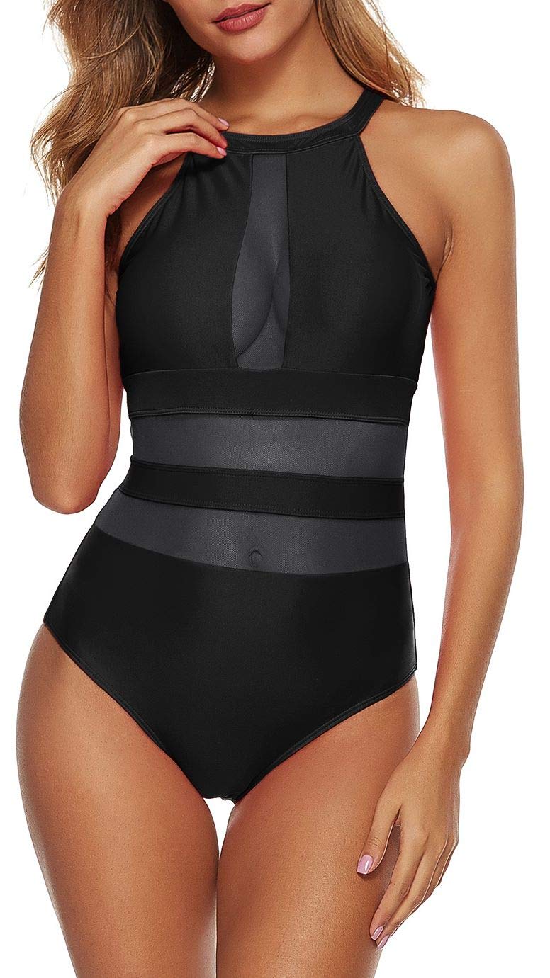YD YONGDONG One Piece Swimsuit for Women High Neck Monokini SwimwearBlack M