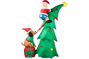 Hioasis 7 FT Christmas Inflatable Decorations - Christmas Outdoor Inflatables with Santa Claus Christmas Tree and Dog- Party Decoration for Indoor&Outdoor Courtyards Suitable for Christmas/Party/Yard