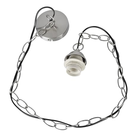 Modern Silver Chrome Ceiling Rose Metal Chain Black Flex