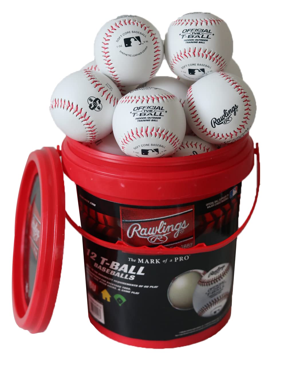 Photo 1 of Rawlings | Official T-Balls | TVB | Youth/6u | Bucket | 12 Count | Sponge Rubber Core | Indoor/Outdoor White