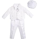 Dressy Daisy Baby Boys White Suit Christening Clothing with Bonnet Baptism Outfits Long Sleeve Floral