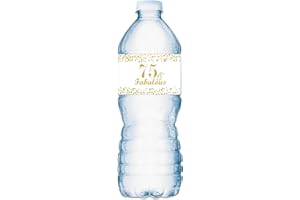ROKAPARY 75 & Fabulous Water Bottle Labels; Set of 25 Waterproof Water Bottle Wrappers; Gold and White Stickers. Happy Birthday Labels