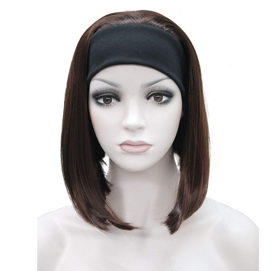 Lydell Short Straight Bob Synthetic Headband Wig 3/4 wig short half hair wig (33 Dark Auburn)